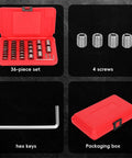 Deadly Precise And Rock Solid 36 Piece Steel Spacer Block Set With Badass Plus Zero Point Zero Zero Zero One Inch Calibration For Real Mechanics Sorting Tight Tolerance Jobs in red case with hex key and screws.