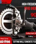 Heavy Duty 16 Inch Electric Concrete Circular Saw With A Beefy 5200W Motor And Integrated Water Feed System showing the ring blade and motor.