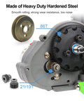 Beefed Up Heavy Duty Steel Spur Gear Set 48P 86T for 1/10 Traxxas Slash 2WD featuring 19T and 21T pinions, mounted in RC car.