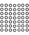 3-Wave Spring Wave Washer Kit, 500 Pcs, Elastic Wave Gaskets for Machine Repair and Industrial Fastening, Deflection-Optimized Washers for Even Load Distribution on Bolts and Nuts, black spring steel washers arranged in a grid