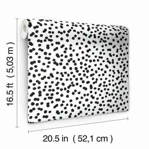 Black and White Confetti Peel and Stick Wallpaper Removable Self-Adhesive Roll for Easy No Mess Decor, Repositionable, 20.5 x 16.5 ft