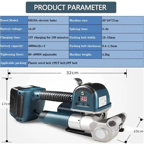 Badass Portable Electric Strapping Machine Workhorse For 11 To 19 Mm Pp Pet Straps Automatic Welding Tensioner One Hand, 32x10x17cm.