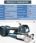 Boss Level Handheld Electric Strapping Machine With 4000 Mah Battery Automatic Pp Pet Strap Welder No Sweat One Handed Packing Tool showing dimensions and battery specifications.