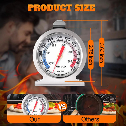 Battery-Free Analog Oven Thermometer With Dual Color Dial For Oven, Grill, Smoker And Fryer, Instant Read 50-300 C / 100-600 F dimensions