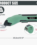 Lightweight Cordless 4V Electric Shears That Slice Fabric And Cardboard Like Butter Ergonomic Zero Fatigue Grip, showing product size and dimensions.