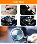 Usage steps for Pro Grade Portable Electric Portafilter Cleaning Machine And Espresso Knock Box With Triple Scrapers Plus Brush Head.