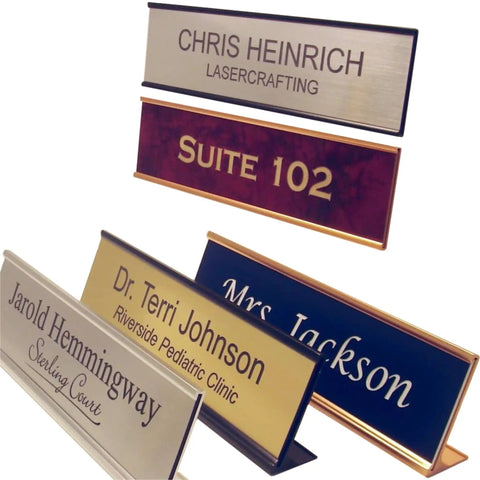 Laser Engraved Personalized Office Name Plate With Wall And Desk Holder 2x8 Inches Customizable Name Tag Choose From 18 Colors