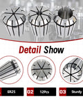 ER25 Spring Collet Set 12 Pcs For CNC Milling Lathe Tool Engraving with varied grip sizes and precision details