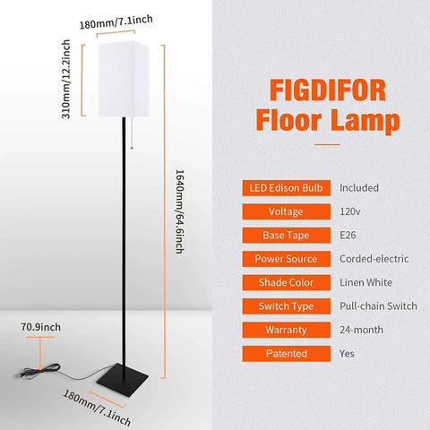Dope Modern Floor Lamp With Linen Shade, Black Corner Standing Lamp For Living Room, Bedroom, Office Or Kids Room, Sturdy Safe Base, Energy-Saving LED Bulb Included, Effortless Assembly