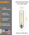 LED Filament T10 Tubular Light Bulb 2 Watt Equivalent 160 Lumen Dimmable E26 Base Soft White 2700K Edison Style
