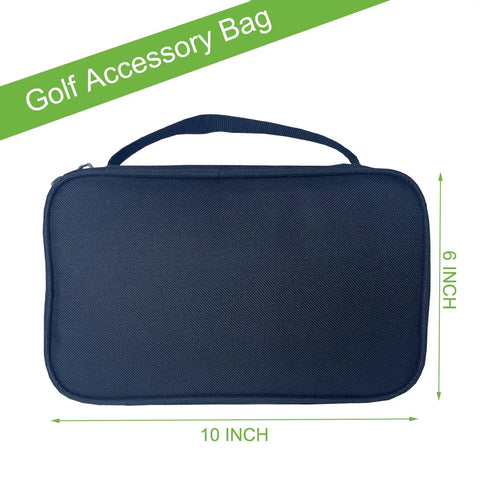 Front view of black 10x6 inch Golf Accessory Bag Organizer with Carabiner Clip, Handy Valuables Pouch to neatly hold golfing essentials.