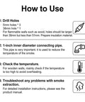Installation instructions for Stainless Steel 316 Through Hull Exhaust Skin, detailing hole drilling, pipe usage, temperature check.