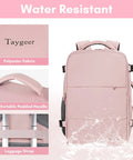 Women Travel Backpack Carry On With Shoe Compartment And Water Bottle Pocket, TSA 15.6 Inch Laptop, Pink, with splash-proof surface.
