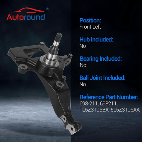 Ready Bolt Front Steering Knuckle Assembly For Ford Ranger 2001 2009 RWD Pickup Truck With Front Coil Springs Left Hand Driver Side Heavy Duty Steel angled view