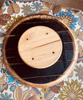 Bottom view of Turquoise Barrel Head Lazy Susan 10 Inch Wooden Turntable Serving Tray For Dining Table Or Vanity Handmade Rustic Modern Centerpiece