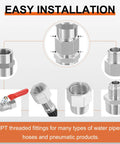 Easy installation of 5 Pack 316 Stainless Steel Female To Male NPT Pipe Fittings One Quarter Inch NPT Connector with Sealing Tape