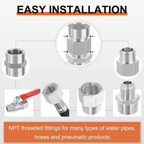 Easy installation of 5 Pack 316 Stainless Steel Female To Male NPT Pipe Fittings One Quarter Inch NPT Connector with Sealing Tape