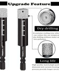 Two Mgtgbao dry diamond drill bits with 10 mm hex shanks for porcelain tile, ceramic, concrete and stone