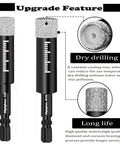 Front view of Mgtgbao dry diamond drill bit set, 10pc (5x 3/16 in, 5x 1/4 in) with hex shanks and cooling wax