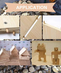 230 Piece Grooved Wooden Dowel Pins Set In One Quarter Five Sixteenth And Three Eighth Inch For Crafts Furniture And Handy DIY Projects With Fluted Bevel Edges For Easy Insertion And Strong Tight Fastening shown in various DIY applications.