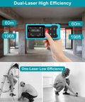 Dual Laser Distance Measuring Tool With Electronic Level And Pythagorean Function 393 Feet Total Range Dual Heads shown in use