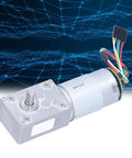 Gear Motor With Self Locking Function And Incremental Magnetic Encoder Two Or Three Channel, 40RPM, DC12V High Torque Industrial Drive For Automation And Motion Control, A Real Workhorse For Home Appliances, Power Tools, Automotive Shops. Silver metal DC gear motor with wired encoder