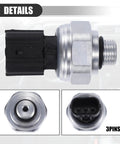 AC Pressure Transducer Valve With Sensor Switch For Honda Accord Civic Clarity CR V Fit HR V Insight 2005 To 2021 Metal Black Direct Fit Part Nos 80450SFE003 And 80450T2FA01, showing side and connector views