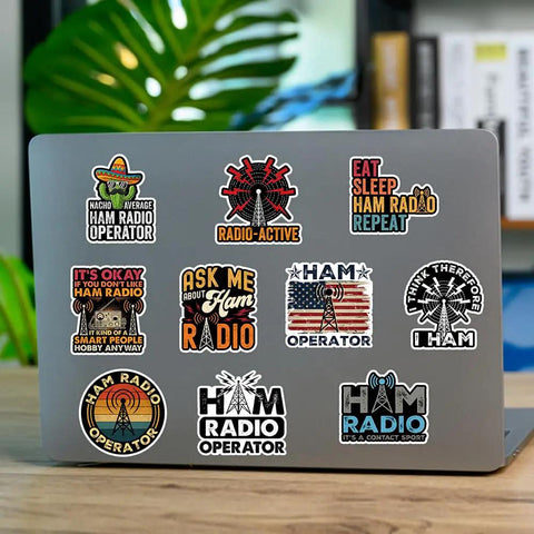 Laptop with Ten Dope Ham Radio Sticker Pack With Funny Ops Sayings Vinyl Weatherproof Decals For Laptops Water Bottles Notebooks And Gear For Ham Enthusiasts Amateur Radio Club Members Keepsake