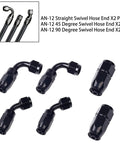 12AN 10Ft Universal Braided Stainless Steel Fuel Line Kit With Nylon CPE Hose And 6 Rotary Swivel Ends, assorted connectors