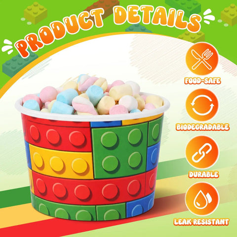 Snag This Bulk 60 Pack Disposable Paper Cups Building Block Ice Cream Bowls 16 Oz Capacity For Party Ready Vibes And Snack Time Ease No Hassle Grip Design Keeps Gatherings Chill And Super Clean with colorful marshmallows