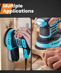 Powerful 360W 6 Speed Orbit Sander Kit With 5 Inch Random Orbital Sander in use on wood
