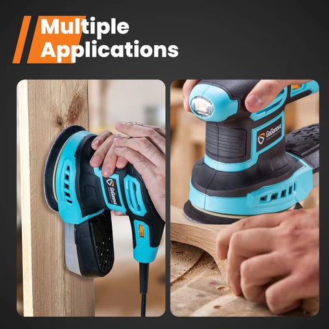 Powerful 360W 6 Speed Orbit Sander Kit With 5 Inch Random Orbital Sander in use on wood