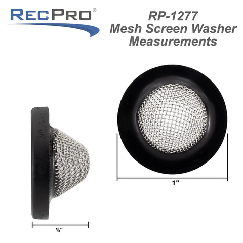 RV Heavy Duty Screen Washer Filter 2 Pack Replacement For Garden Hose And City Water Fill Inlets 1 Inch Universal Fit - side and top view