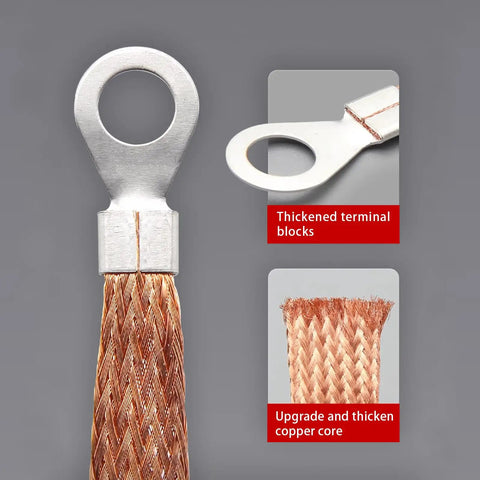 Five Pack Top Shelf Automotive Engine Grounding Straps Crafted From Flexible Copper Braid For Rock Solid Electrical Connections with terminal blocks.