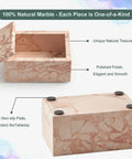 Natural Marble Storage Box With Lid Pink Rectangular Stone Organizer For Jewelry Makeup Cotton Swabs And Keepsakes Luxury Home Decor 5.9 x 3.9 x 3.1 Inch, showing open lid, natural texture, and non-slip pads