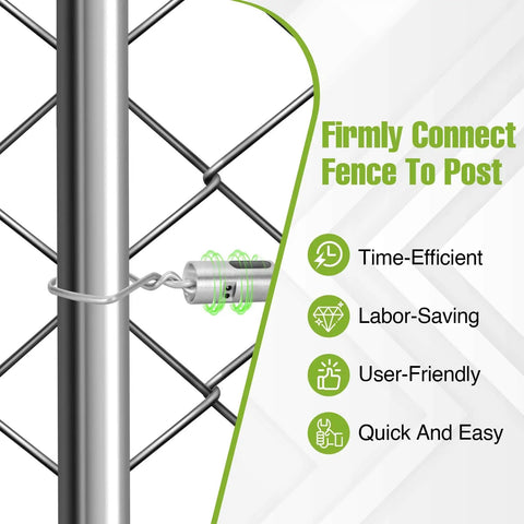 T Post Clips For Wire Fencing Kit With 500 Pcs Ez Twist Fence Ties And Free Drill Chuck Tool, installed on chain link post