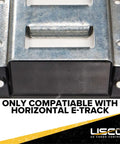 E Track End Caps 4 Pack For Horizontal E Track Rails black plastic end protector cap shown on rail, 4.89 in x 1.26 in