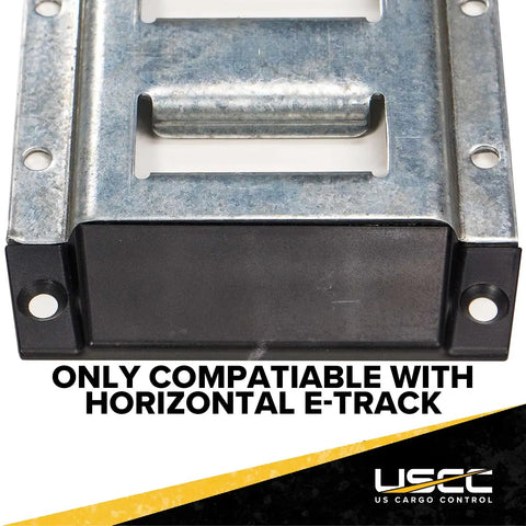 E Track End Caps 4 Pack For Horizontal E Track Rails black plastic end protector cap shown on rail, 4.89 in x 1.26 in