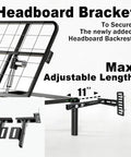 Heavy Duty Adjustable Headboard Bracket Kit With Footboard Extension Universal Fit For Twin Full Queen King Beds Solid Metal Powder Coated Black quick-mount headboard backrest bracket with adjustable length feature.