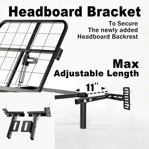 Heavy Duty Adjustable Headboard Bracket Kit With Footboard Extension Universal Fit For Twin Full Queen King Beds Solid Metal Powder Coated Black quick-mount headboard backrest bracket with adjustable length feature.