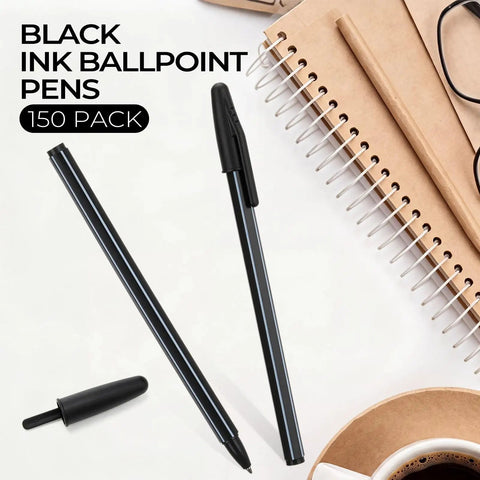 Bulk 150 Pack Ballpoint Pens Black Ink Medium Point 1.0mm Bullet Tip Smooth Writing For School Office Home Business