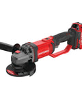 Red and black V20 Cordless Angle Grinder Kit with 4 1/2 Inch Disc, Battery and Charger Included, High Torque 8,500 RPM