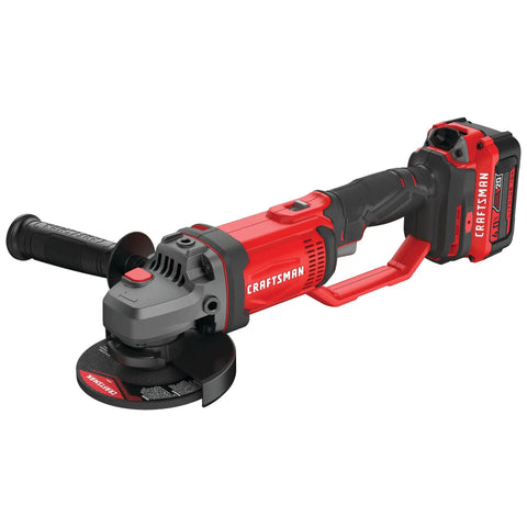 Red and black V20 Cordless Angle Grinder Kit with 4 1/2 Inch Disc, Battery and Charger Included, High Torque 8,500 RPM