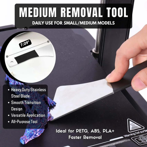 Medium removal tool from Pro Grade All In One Go To 3D Printer Scraper Kit with four blade types and ten spare blades for quick model removal