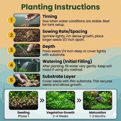 100 Mixed Aquarium Grass Seeds For Planting In Tanks Ponds And Patio Containers Easy To Grow Aquatic Grass Garden 2 To 6 Inches Tall Rich Color Mix Fast Germination Low Maintenance planting instructions chart