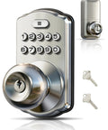 Keyless Entry Door Lock With Keypad And Handle, Hassle Free No Key Needed Digital Smart Knob For Front Door And Bedroom, Easy Install, Auto Lock, Passage Mode, Anti Peep Password, Satin Nickel Finish showing front view