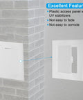 Solid Core 4x4 Inch Removable Hinged Access Panel, 2 Pack ABS Plastic Drywall Hole Cover installed in wall.