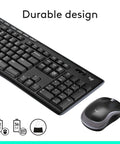 MK270 Wireless Keyboard And Mouse Combo For Windows Two Point Four GHz USB Receiver shown in durable black design