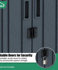 Close-up of the lockable double doors on the Heavy Duty Tall Outdoor Storage Cabinet 28 Cu Ft Garage Organizer