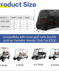 Heavy Duty Waterproof Golf Cart Cover For 4 To 6 Passenger Universal Fit Yamaha Honda Club Car Ezgo All Weather Protection Outdoor Storage Dustproof UV Resistant Shield size guide
